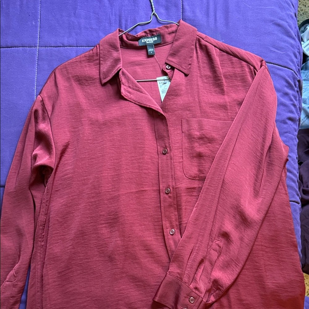 Express Maroon Long-Sleeve Shirt
